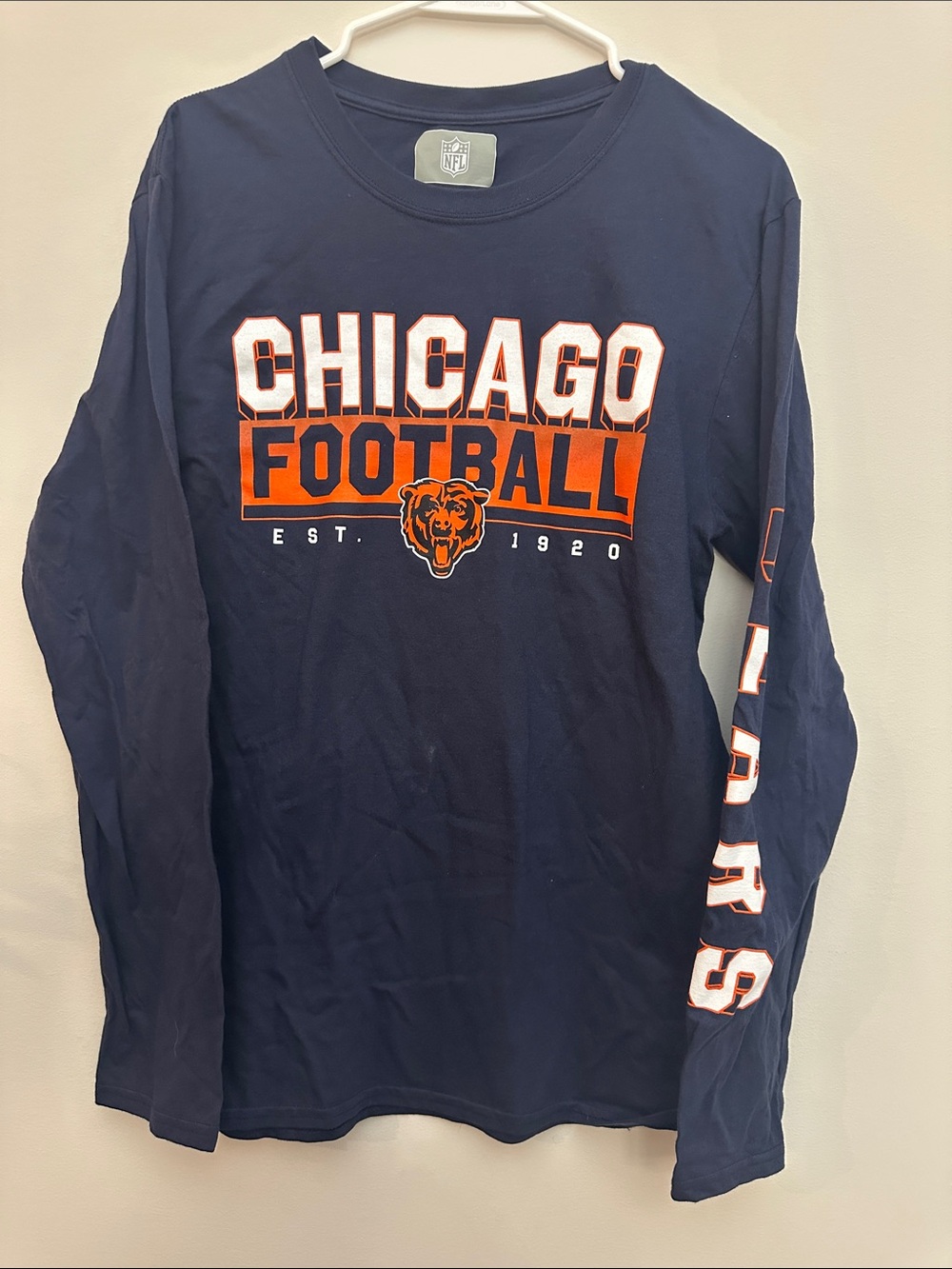 NFL Chicago Bears Long Sleeve Tee in Navy, Orange, and White